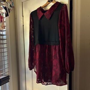 SHEIN Black and Burgundy Blouse